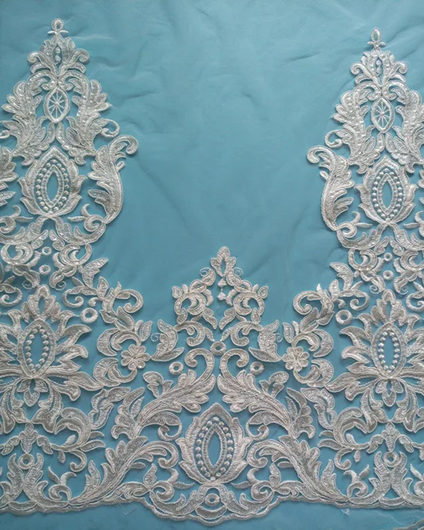 2016 Newest high lace trimming tulle fabric with sequins for wedding dress/haevy work lace trimming for women dress