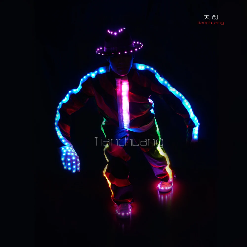 
Programmable radiant LED Michael Jackson Dance costume with hat, gloves and shoes,mobile power supply for costumes 