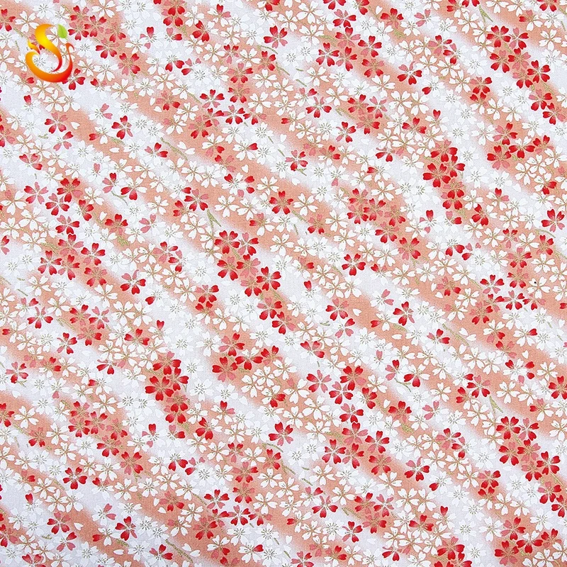 Hot selling Japanese style sakura pattern cotton and linen  kimono fabric dress fabric wholesale
