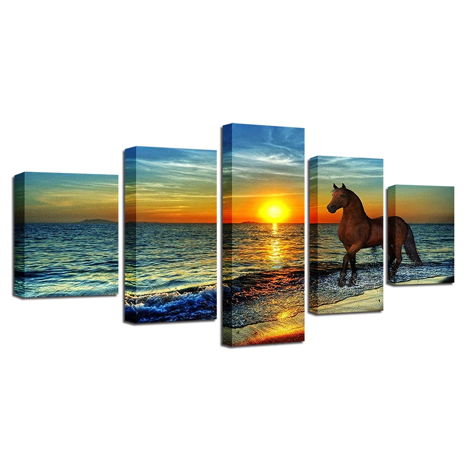 Customized Modern  horse animal painting  amazon5 Panel canvas pictures wall art