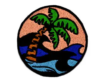 funny figure  beach and palm tree cartoon custom 3D embroidery patches