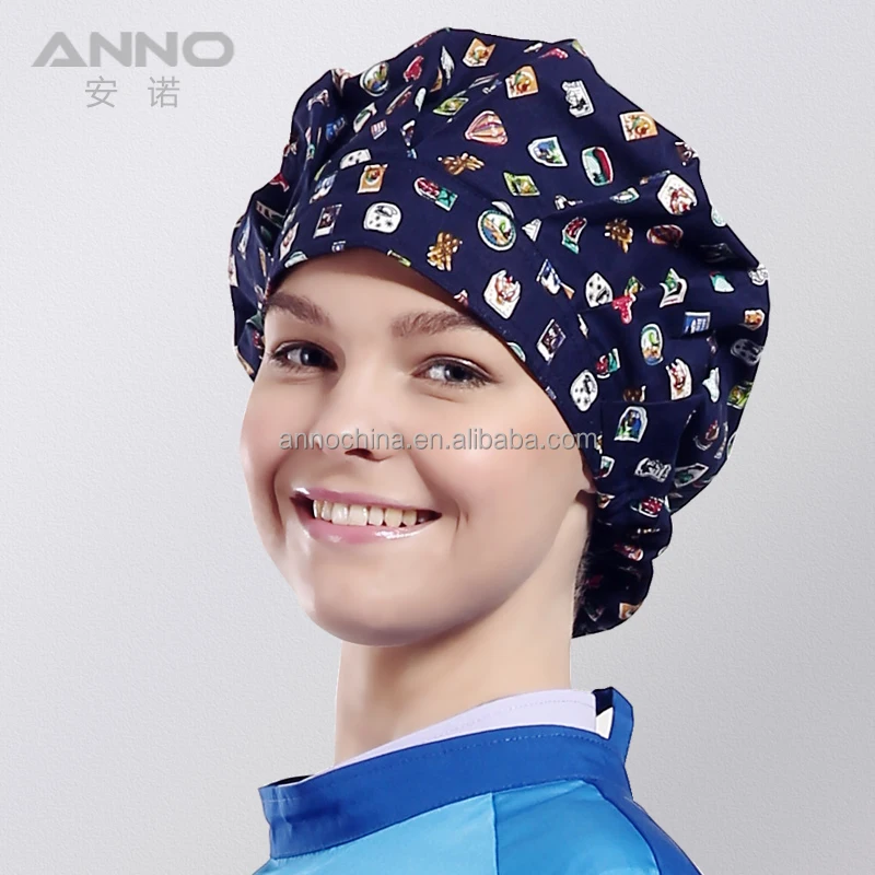 Anno Bouffant Medical Nurse Hat Uniform Hospital Cap Printed as Pictures / Cotton 65% Polyester, 35% Cotton for Unisex
