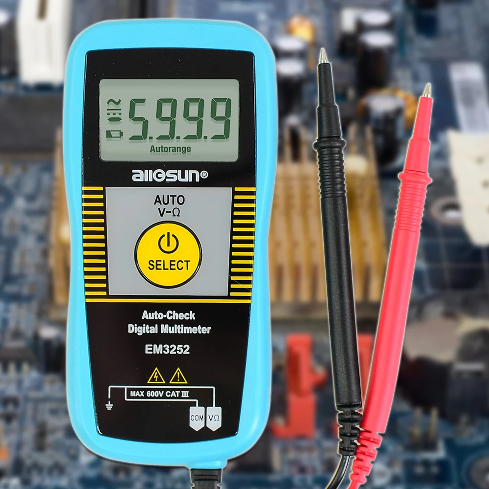 Allosun EM3252 Auto Ranging Pocket Multimeter Digital Voltmeter Resistance Frequency Capacitance Continuity 7-Modes Test