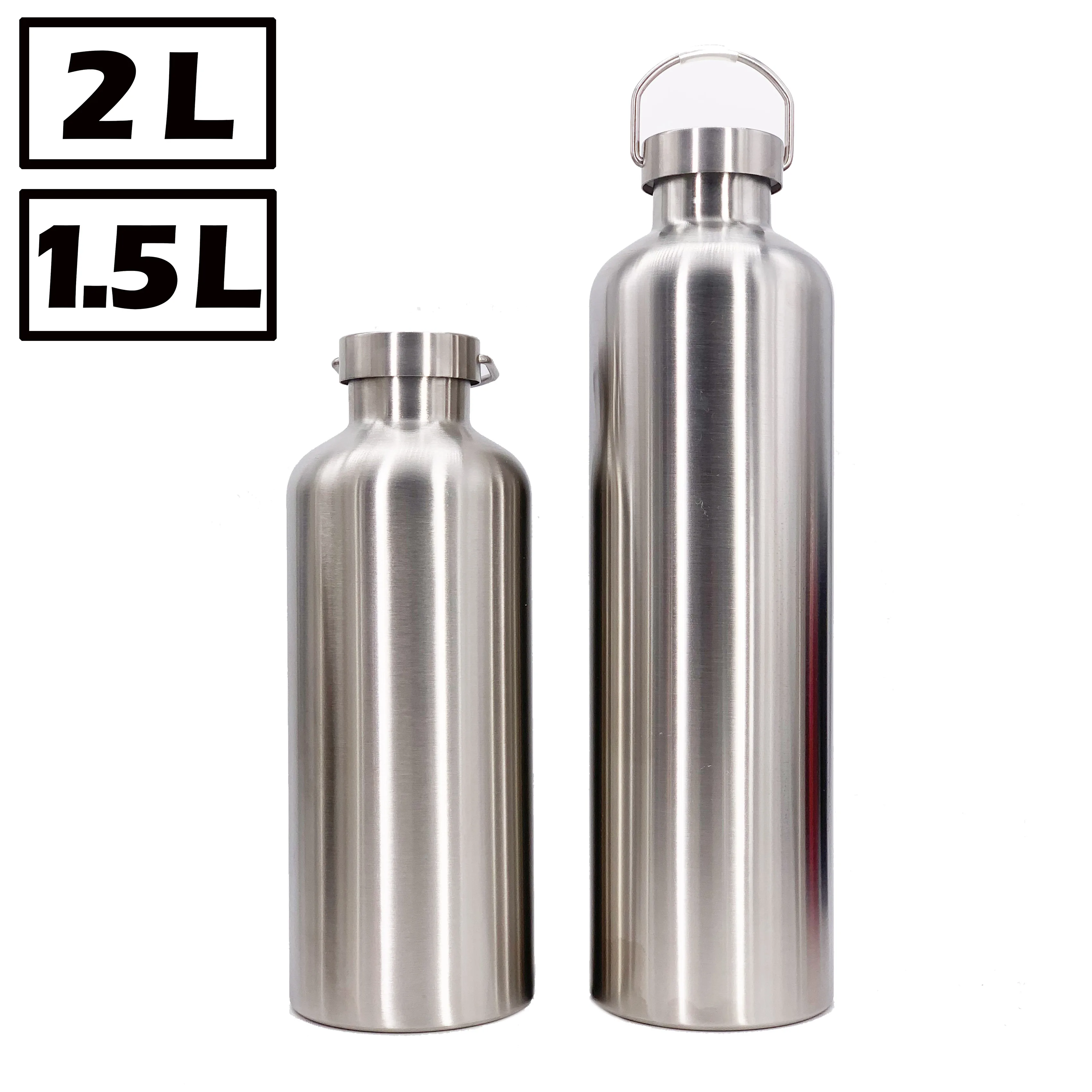 No Plastic Big Capacity Big Size Stainless Steel Metal Sports Fitness Outdoors 2.2L Water Bottle