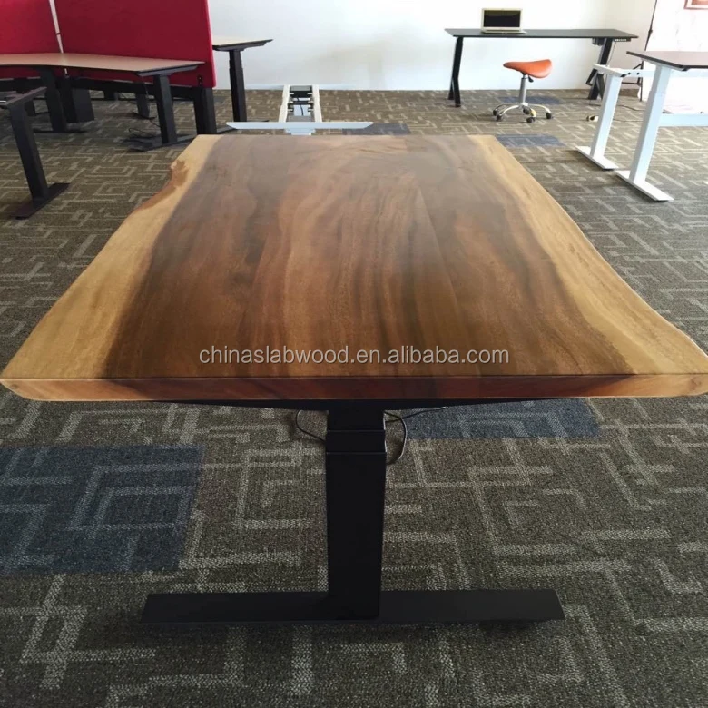 Whole solid wood natural edge big slab height adjustable tabletop South American Walnut