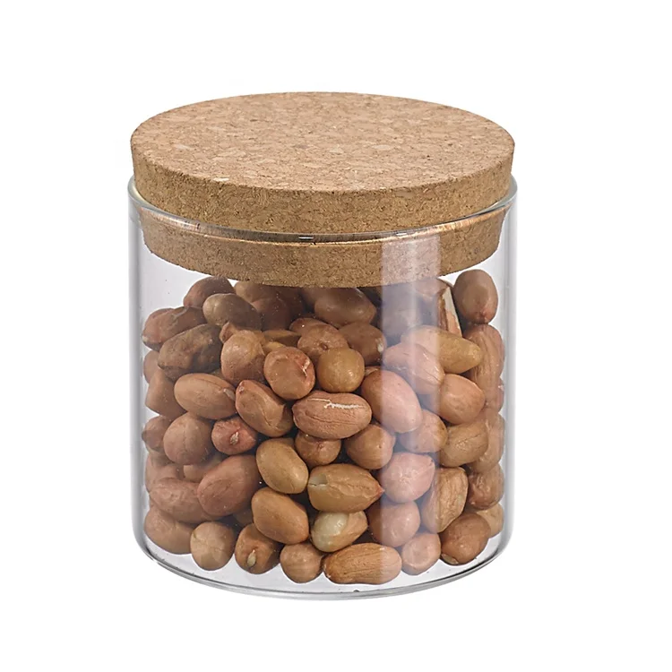 Manufacturer Transparent Hermetic Food Cookie Honey Glass Jar Wholesale With Cork Lid