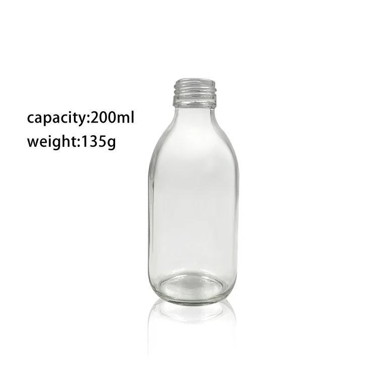 Custom fancy clear pharmaceutical glass syrup bottle 200ml