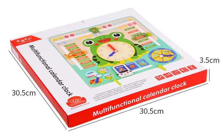 
Wood material Multifunctional calendar clock toy with 7 parts for kids preschool education 