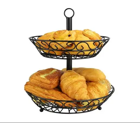 Custom Fashion Elegent and Durable 2-tier Iron Fruit Basket