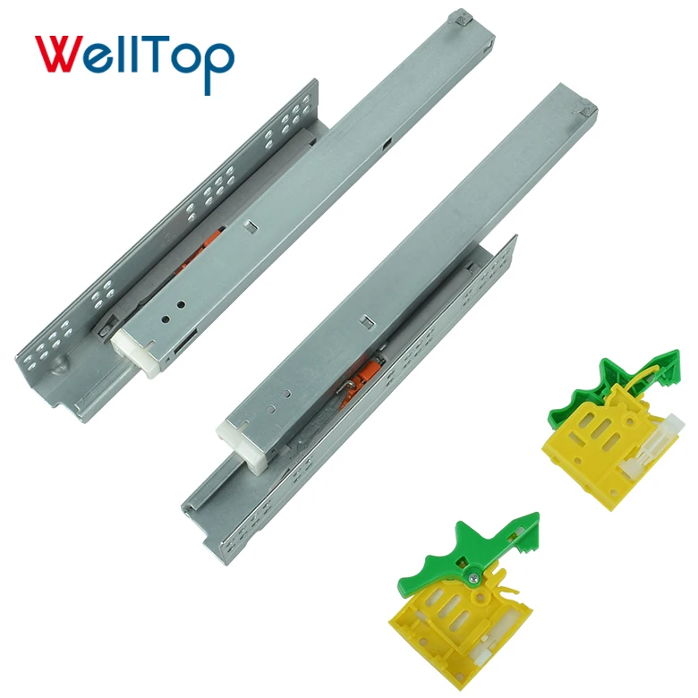 Furniture Hardware Undermount Concealed Drawer Rail Slide 15.009 Telescopic Push Open Metal