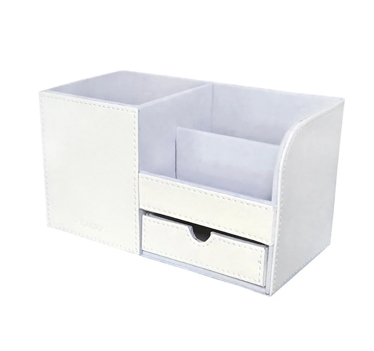 4 Storage Compartments PU Leather Desk Organizer Desktop Stationery Pen Storage Box Collection Desk Tidy Office Desk Organizer