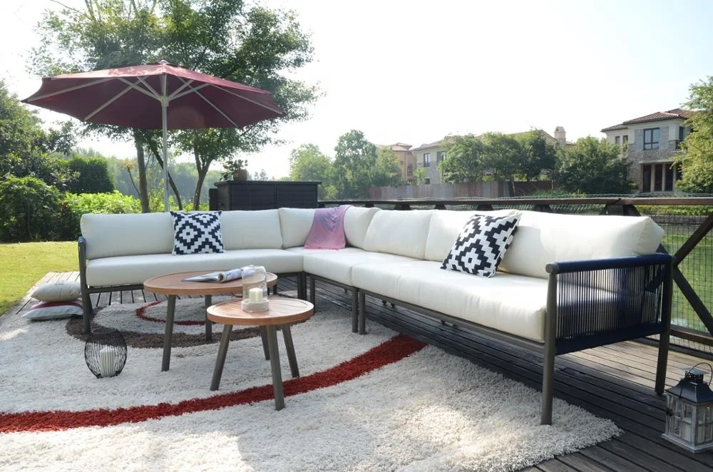 2019 Moda Casual  Outdoor Patio Rattan Garden Rope Furniture Corner Sofa Set
