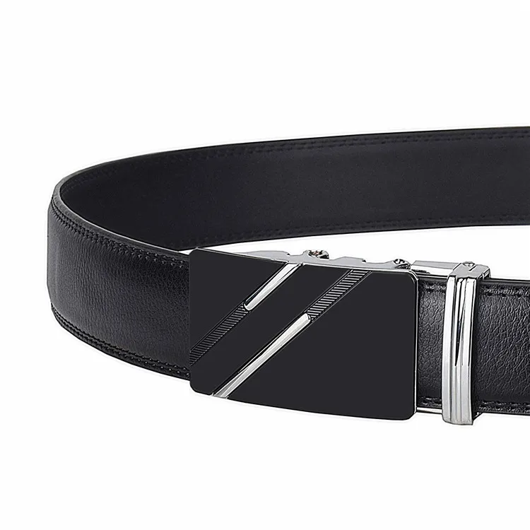 Custom Made Mens Black Cow Genuine Leather Ratchet Sliding Automatic Auto Lock Buckle Belt