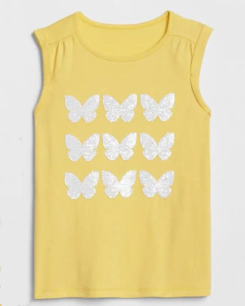 
Wholesale price OEM custom brand 100% cotton colorful kids tank top with sequins embroidery pattern 