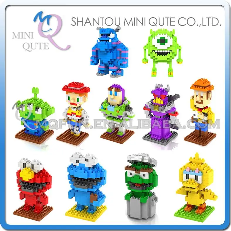 Mini Qute WTOYW loz kawaii Sesame Street Monster University Sulley Mike Toy Story Buzz woody building