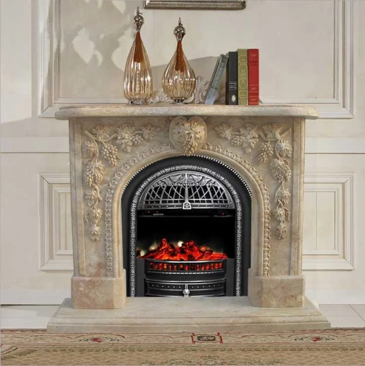 White natural stone marble electrical fireplace for sale