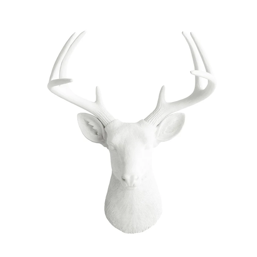 Vintage Artificial faux white moose head wall mounted deer head with antlers