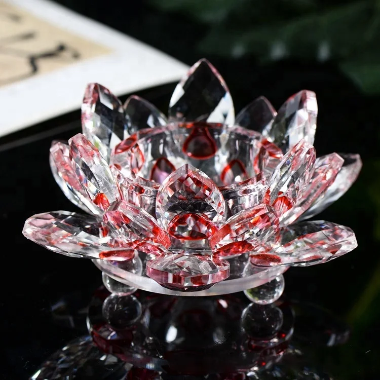 Wholesale clear glass crystal lotus flower shaped crystal glass flowers candle holder