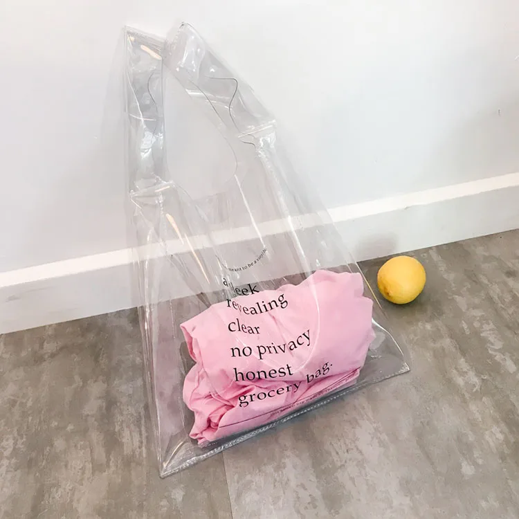 
Clear Vinyl Plastic Bag Tote PVC Medium ladies Shopper Shoulder Transparent shopping bag 