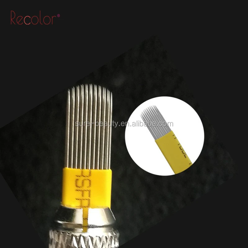 yellow double line U shape tattoo needle blades for double row blades eyebrow lip tattoo supplies