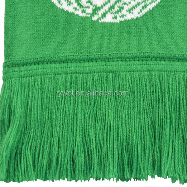 Customized Cheap Green White Color Jacquard Promotion Bar Sports Fan Football Scarf