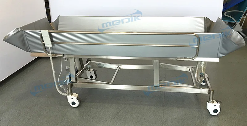 
China Manufacture 304# Stainless Steel Electric Medical Hospital Shower Bath Bed Trolley for Patient 