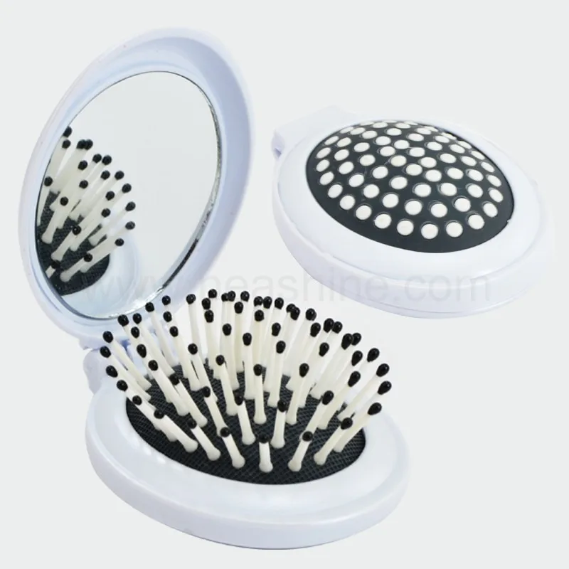 Plastic oval hair brush and mirror set compact comb mirror,folding comb with mirror