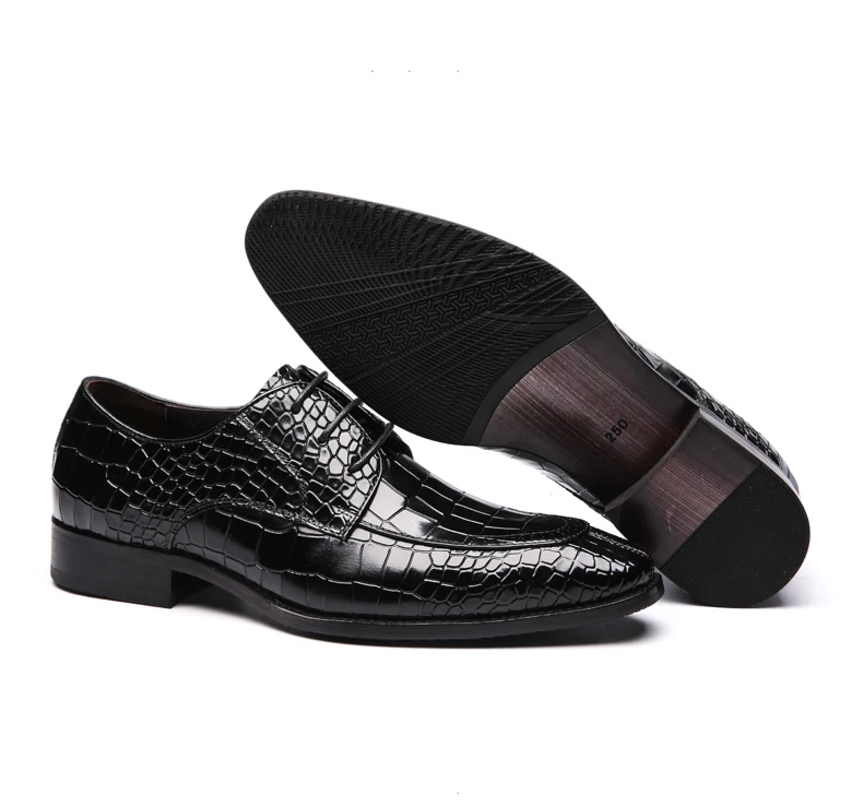 Мужские туфли в британском стиле с резным крокодиловым узором, глянцевые кожаные деловые повседневные туфли для мужчин