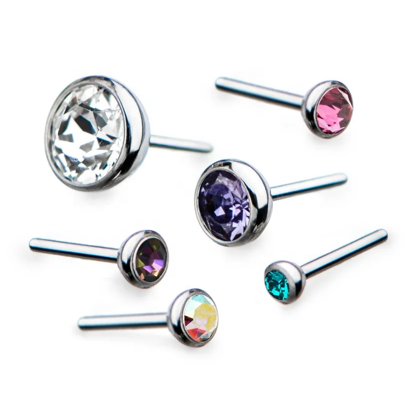 Giometal ASTM F136 Titanium piercing Disc Bezel Set End Tragus Helix conch labret Daith Threadless Body Jewelry Wholesale