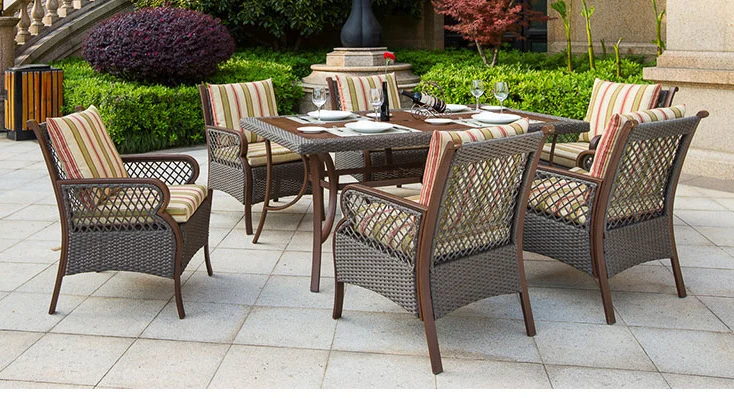 
American outdoor rattan furniture leisure balcony rattan chair five sets villa terrace garden courtyard dining tables and chairs 