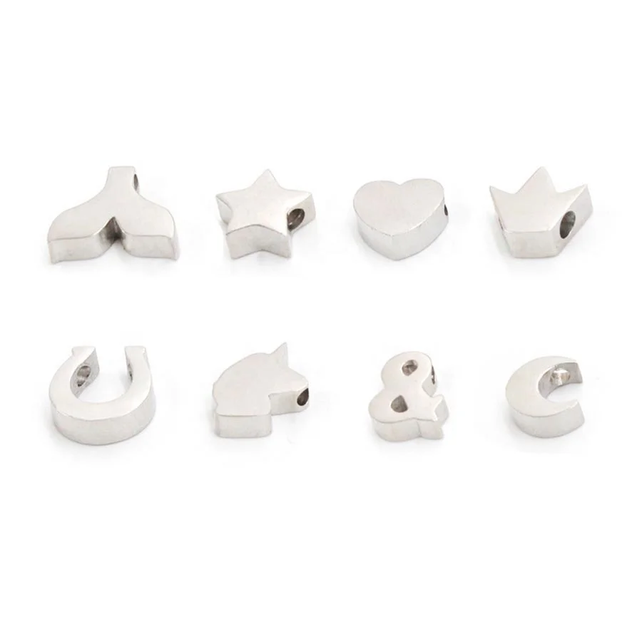 Mirror Polished Stainless Steel 3 Colors DIY Heart Star Fish tail Moon Horse Small Beads bracelet charms for jewelry making