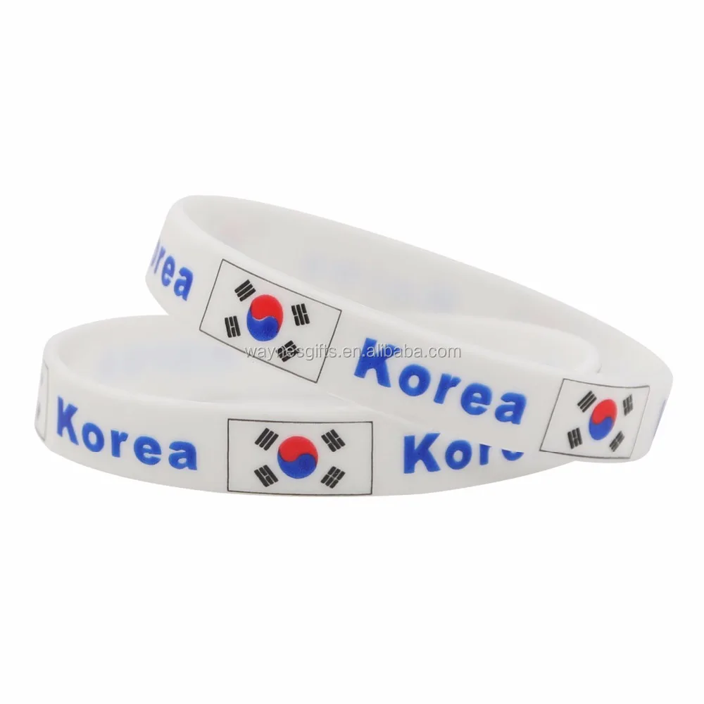 White Silicone Bracelet Wristba Motivational Country Flags Inspired by Korea Adult Promotional Item