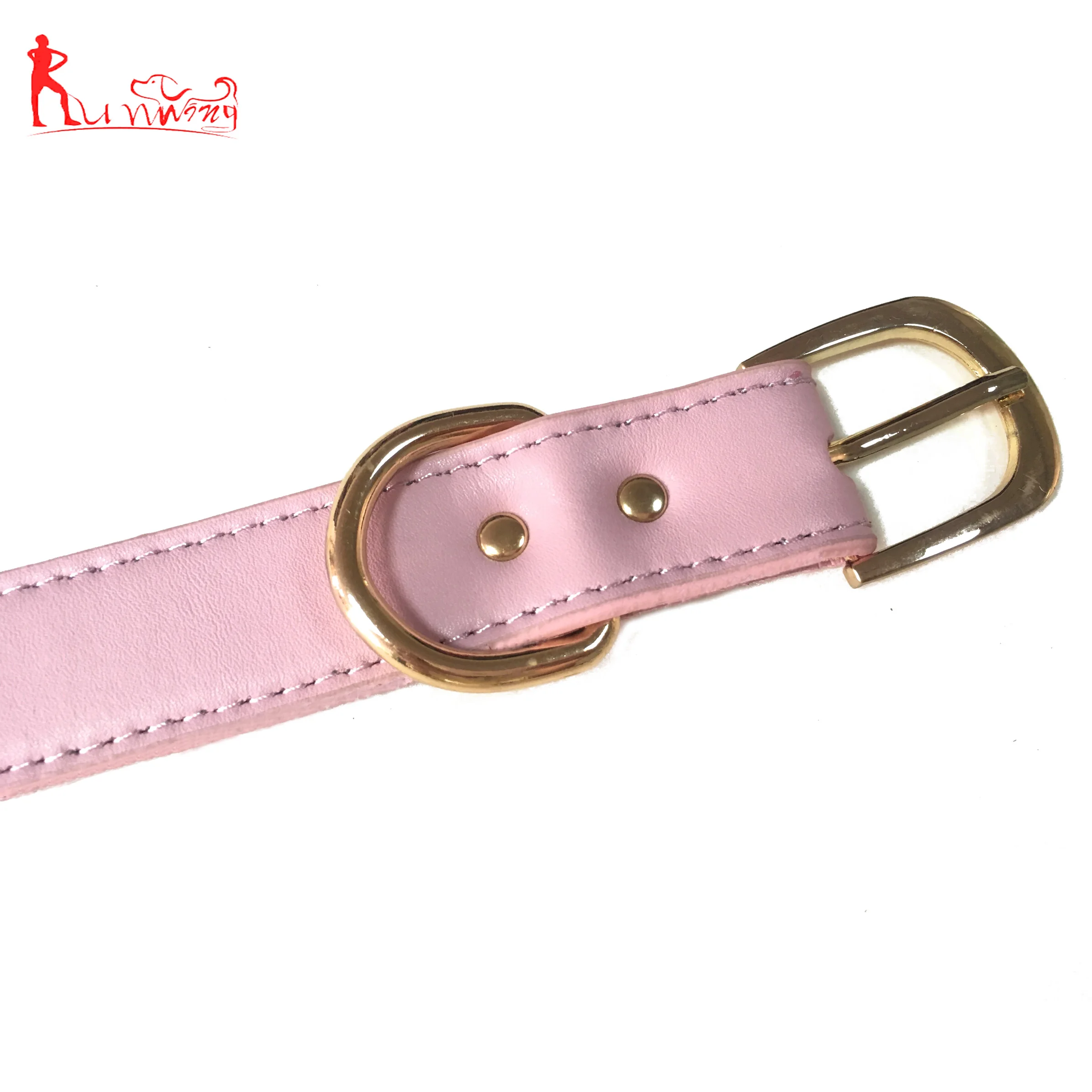 Custom Soft Pink Leather Dog Collar , Adjustable Golden Metal Clip for Small, Medium ,Large Size