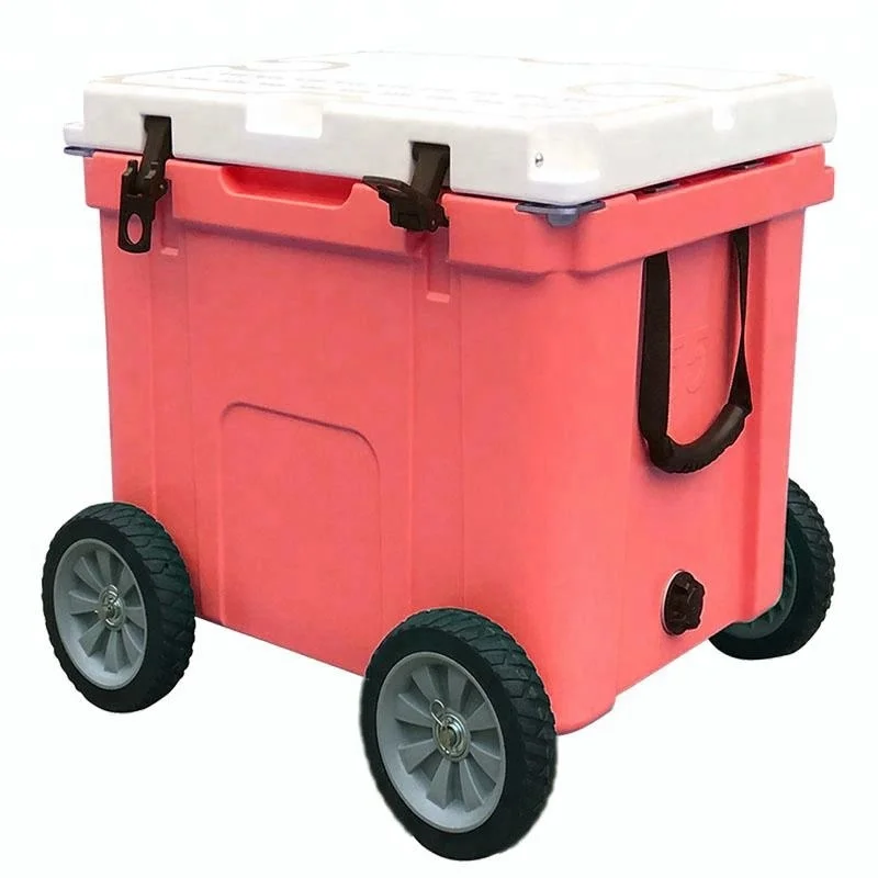 FEIYA Plastic rotomolded ice chest camping cooler box wheeled custom roto molded cooler with cup holder