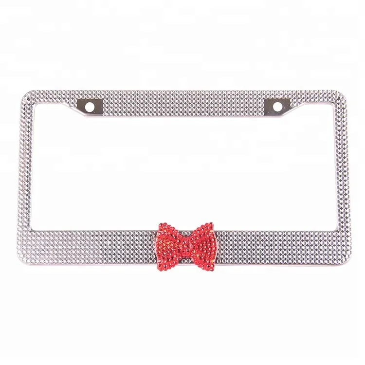 7rows clear-red bowtie bling rhinestone us size car license plate frame