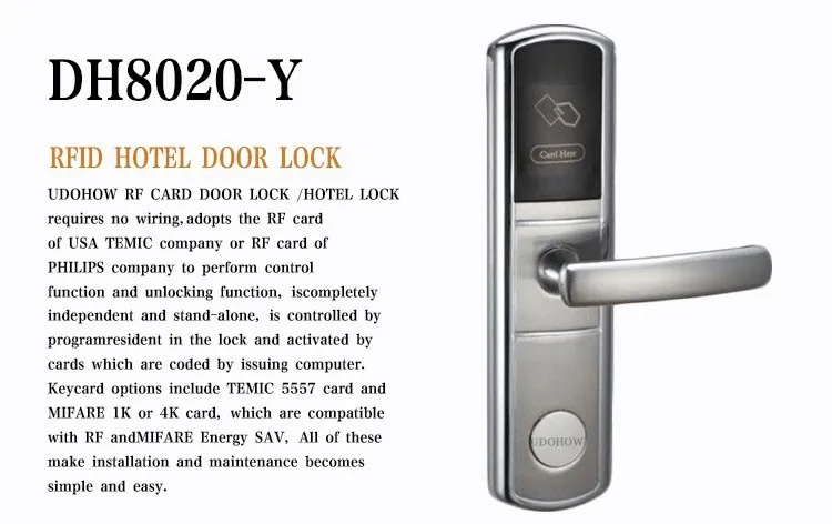 Udohow Free Software Stainless Steel Electronic Card Key Rfid Access Control Hotel Door Lock