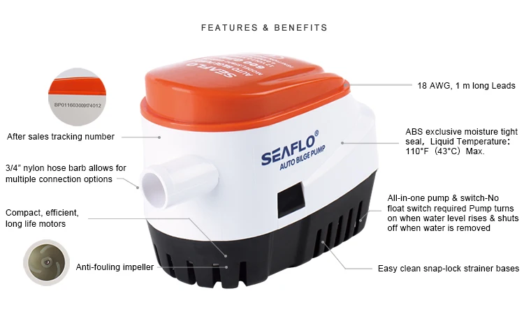 SEAFLO Automatic bilge pump 12v dc sea water pump  for marine yacht