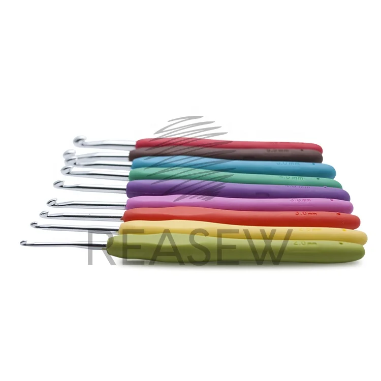 Economical and Affordable 9Pcs/Set TPR Soft Handle  Crochet Hook Set   For Knitting
