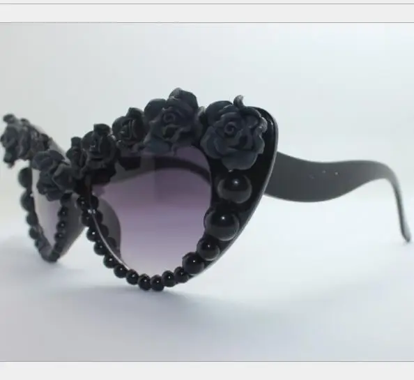 
Resin flower Sunglasses full frame cat eye resin rose rose half pearl flower sunglasses 