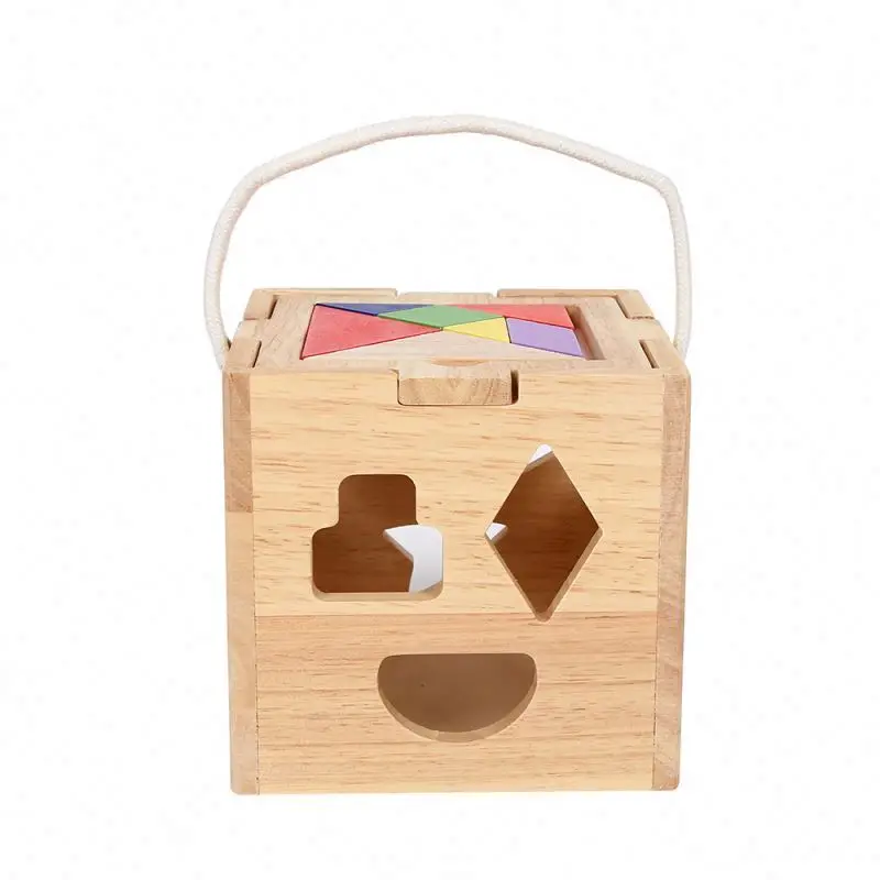 2019 wooden educational toys shape sorting cube geometry box portable tote toys
