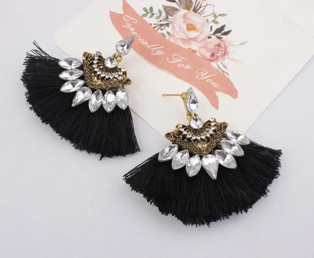 Latest fashion crystal stone earrings ladies personal vintage dangle earrings long tassel drop pendientes