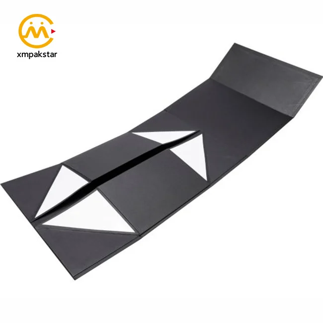 Custom logo black collapsible rigid cardboard foldable gift packaging box with magnetic lid