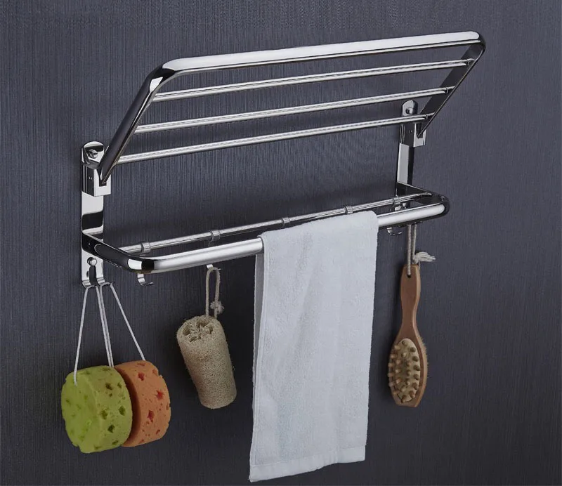 Wholesale SU304 Stainless Steel Towel Racks Mirror Polished Towel Bar With Hooks for Bathroom Organizing
