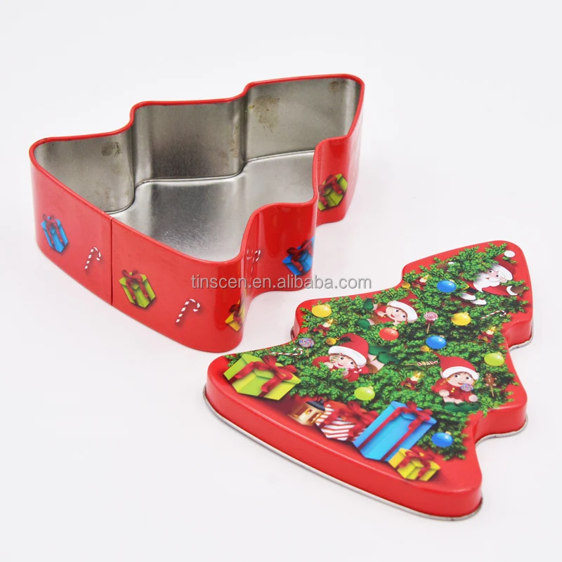 Christmas tree shaped gift tin box for children