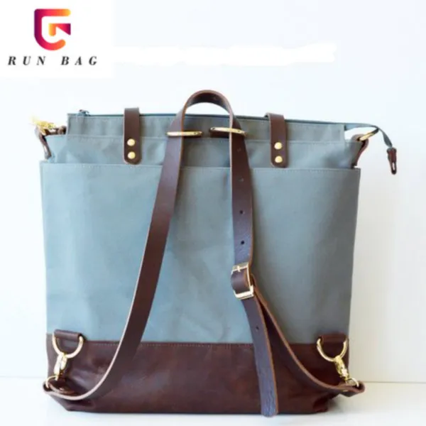 Large Work Tote Bag Waxed Canvas Tote Bag With Leather Handles