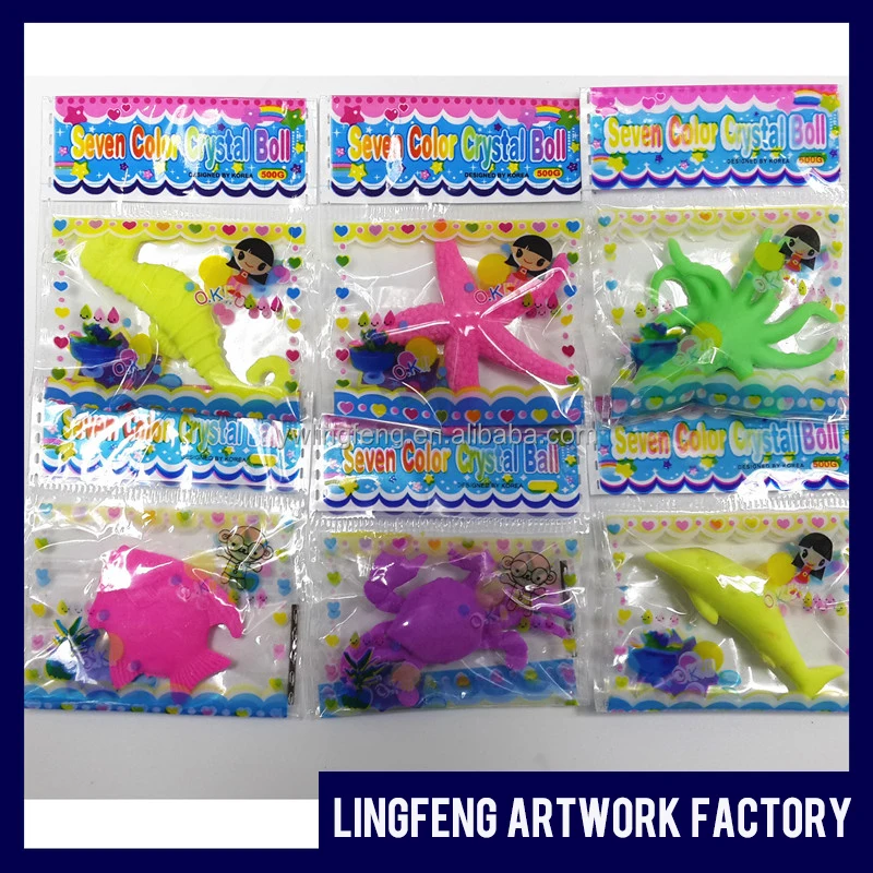 
LF-170-16 LINKFUN wholesale 16 pcs/card 3*5cm eva sea animals shape expend animal toy with crystal soil 