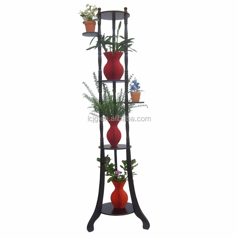 Wooden flower rack for corner shelf