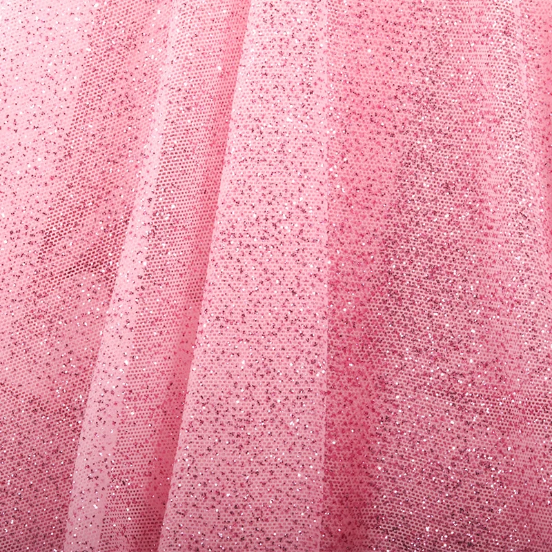 95% nylon 5% spandex pink mesh glitter fabric for garment clothing dress clothing textile custom elastic