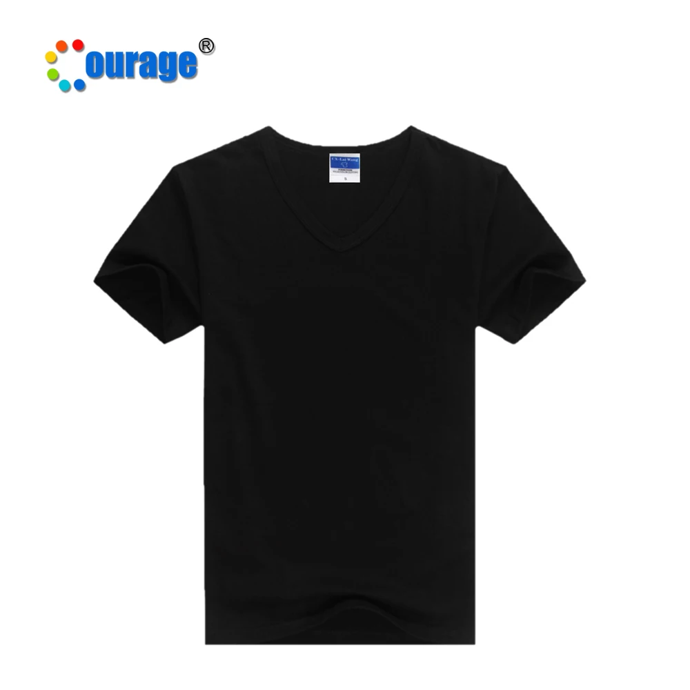 V neck white black Custom Printed 200g cotton Sublimation T-shirt for men