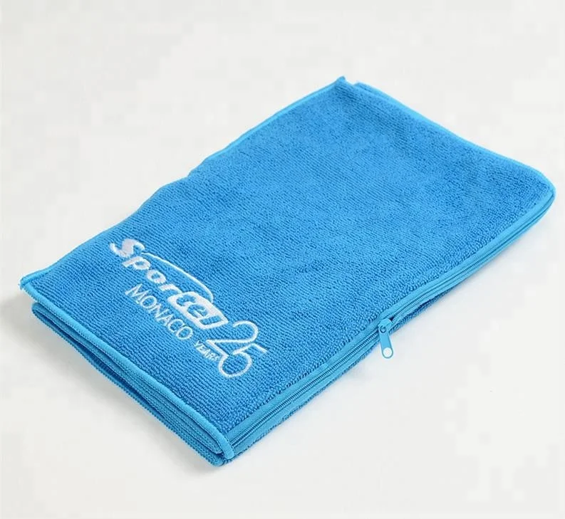 China Supplier Microfiber Gym Towel With Zipper Pocket